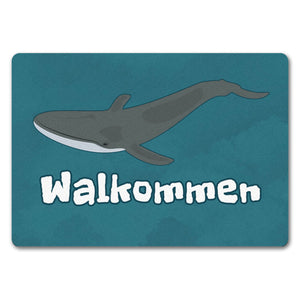 Blauwal Fußmatte in 35x50 cm mit Ozeanmotiv und Spruch Walkommen