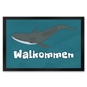 Blauwal Fußmatte in 35x50 cm mit Ozeanmotiv und Spruch Walkommen