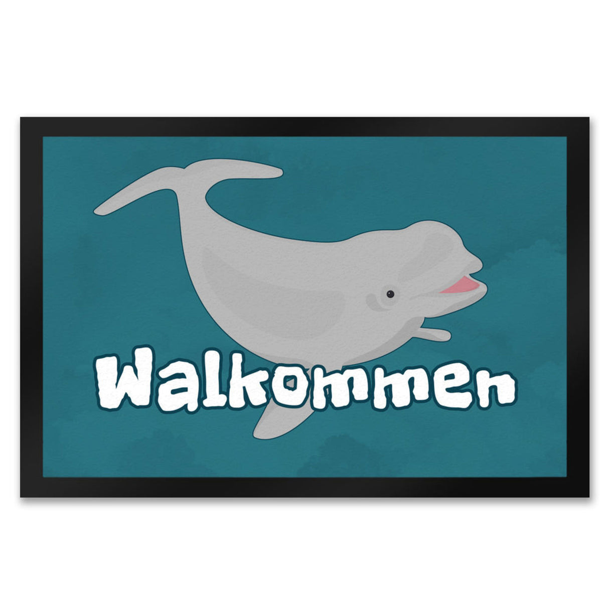 Blauwal Fußmatte in 35x50 cm mit Ozeanmotiv und Spruch Walkommen