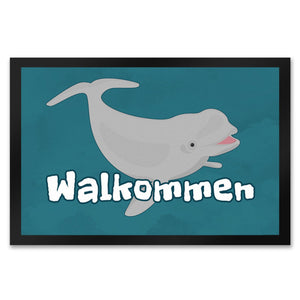 Blauwal Fußmatte in 35x50 cm mit Ozeanmotiv und Spruch Walkommen