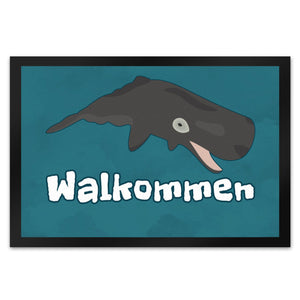 Blauwal Fußmatte in 35x50 cm mit Ozeanmotiv und Spruch Walkommen