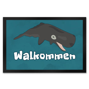 Blauwal Fußmatte in 35x50 cm mit Ozeanmotiv und Spruch Walkommen