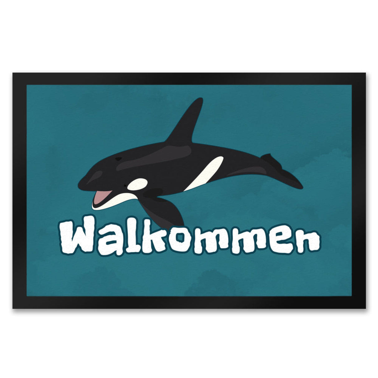 Blauwal Fußmatte in 35x50 cm mit Ozeanmotiv und Spruch Walkommen