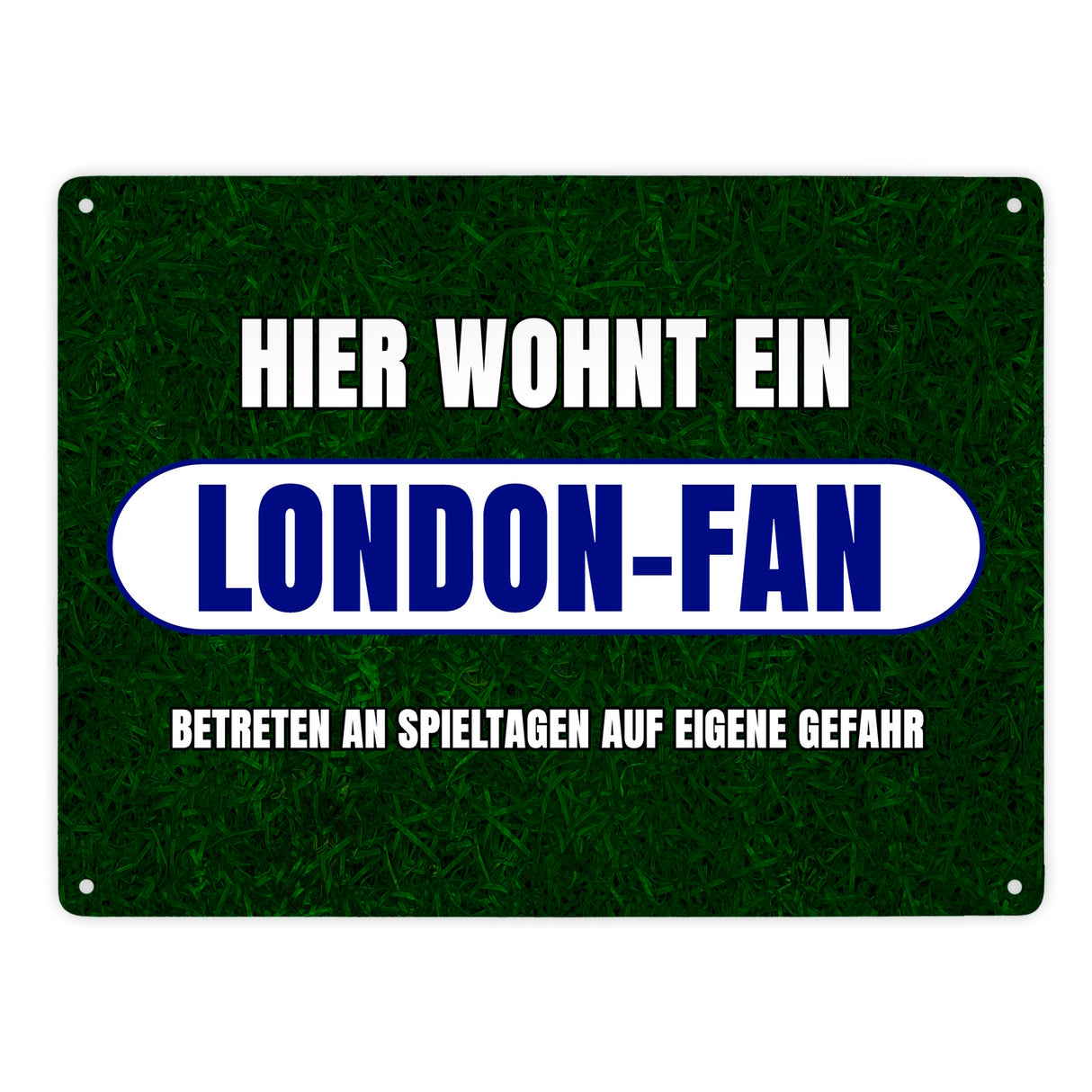 Hier wohnt ein London-Fan Metallschild in 15x20 cm mit Rasenmotiv