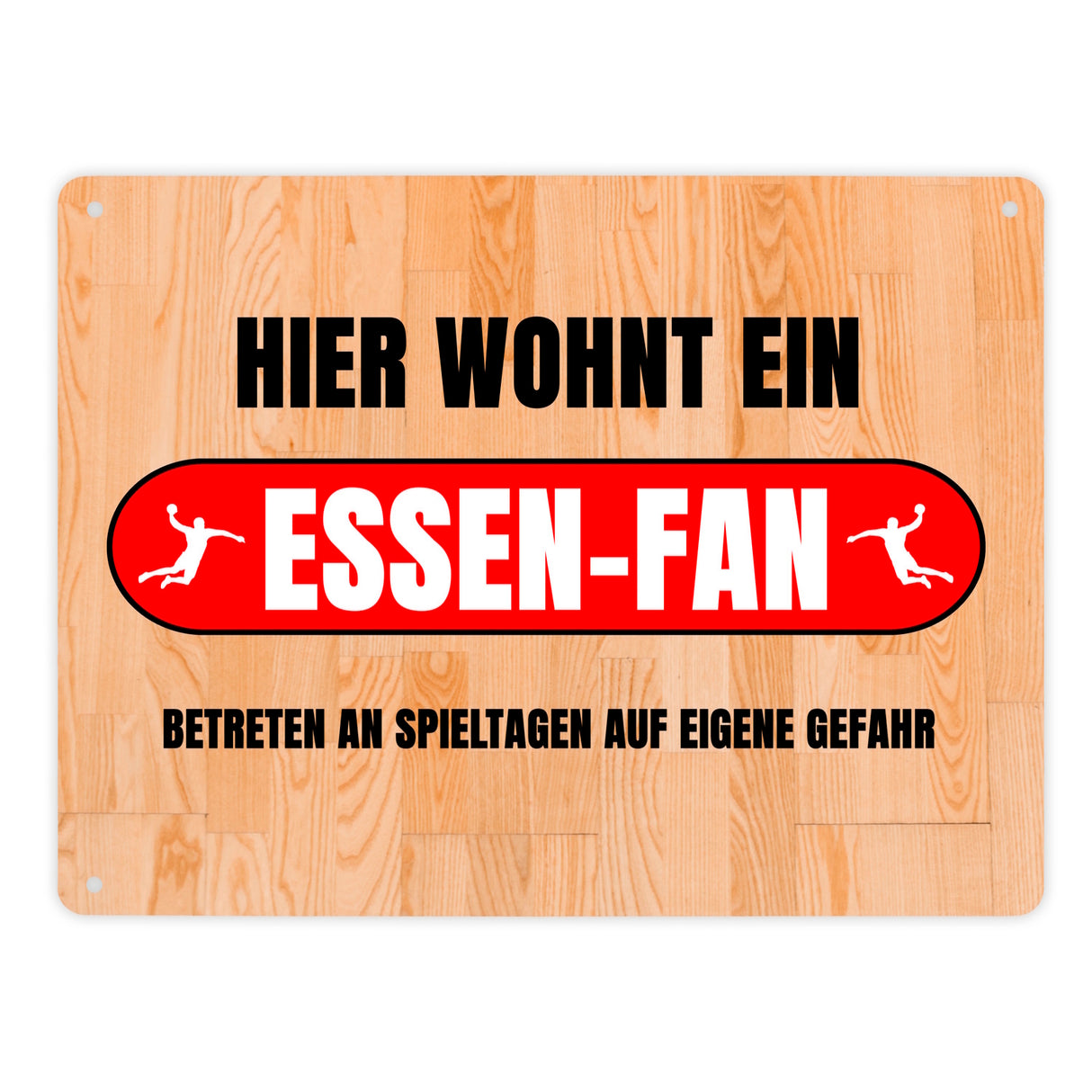 Hier wohnt ein Essen-Fan Metallschild in 15x20 cm mit Turnhallenboden Motiv