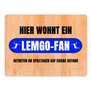 Hier wohnt ein Lemgo-Fan Metallschild in 15x20 cm mit Turnhallenboden Motiv