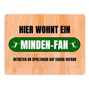 Hier wohnt ein Minden-Fan Metallschild in 15x20 cm mit Turnhallenboden Motiv