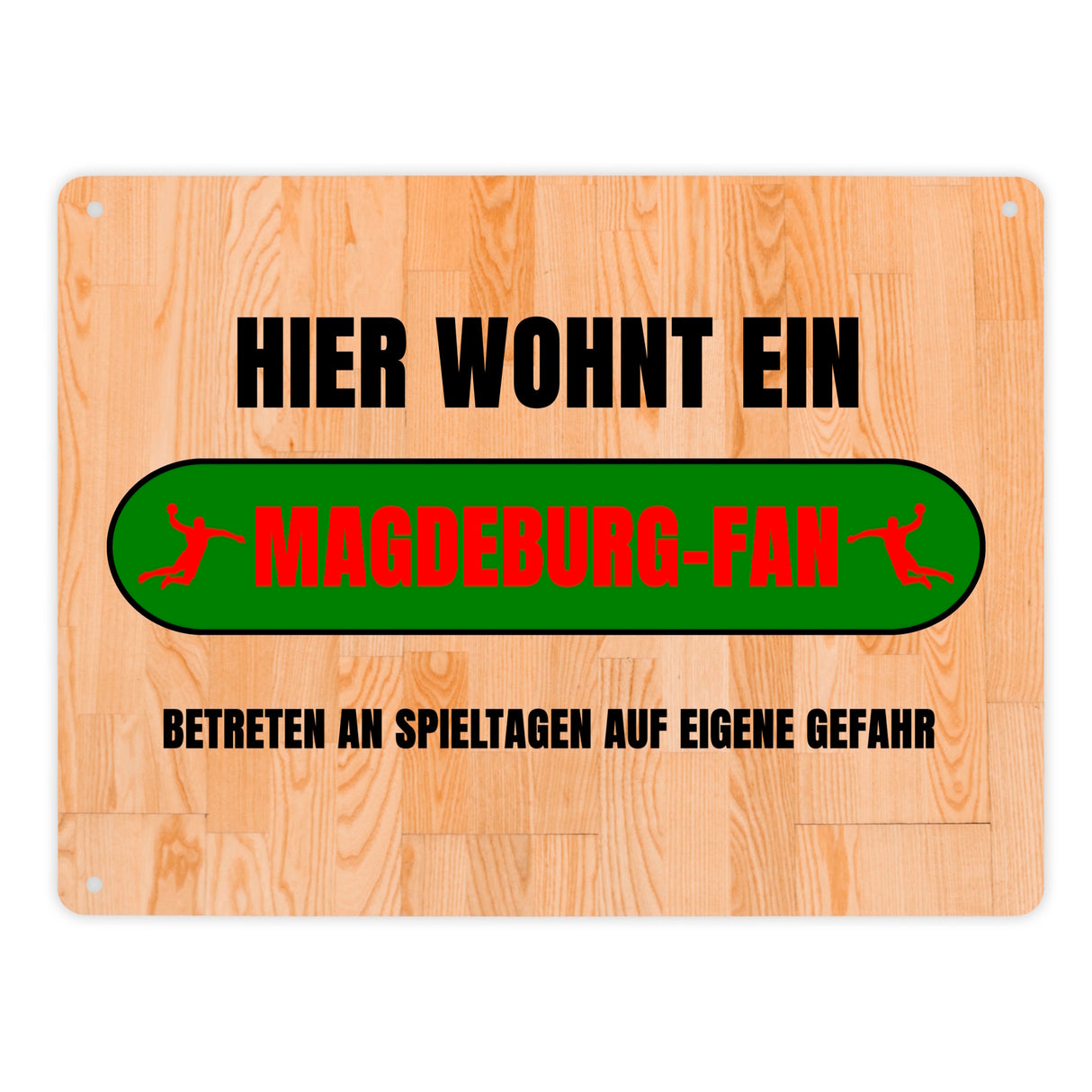 Hier wohnt ein Magdeburg-Fan Metallschild in 15x20 cm mit Turnhallenboden Motiv