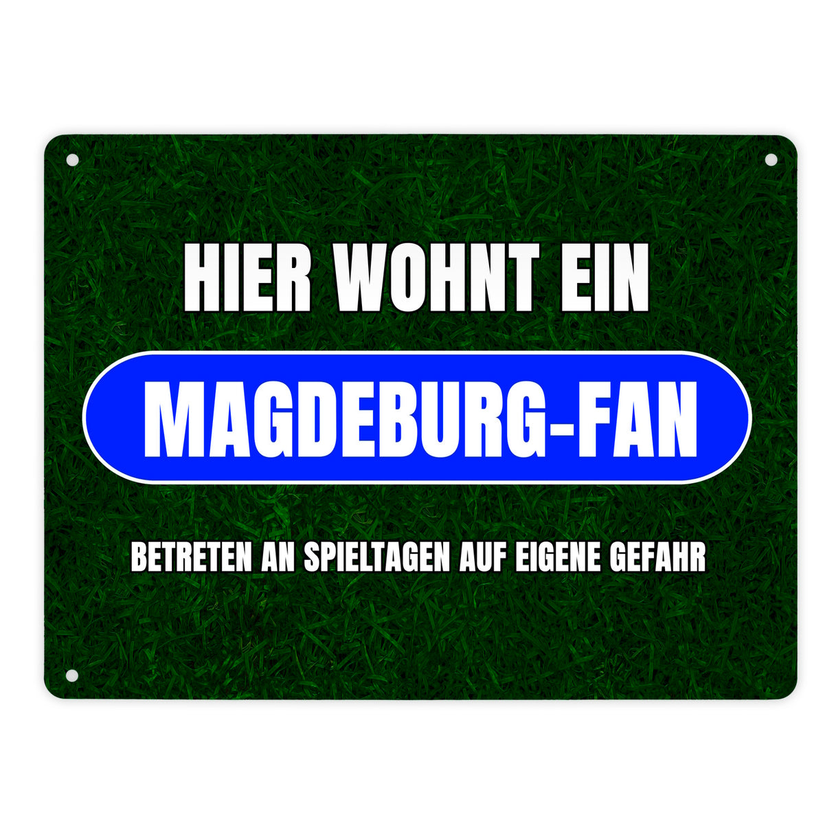 Hier wohnt ein Magdeburg-Fan Metallschild in 15x20 cm mit Rasenmotiv