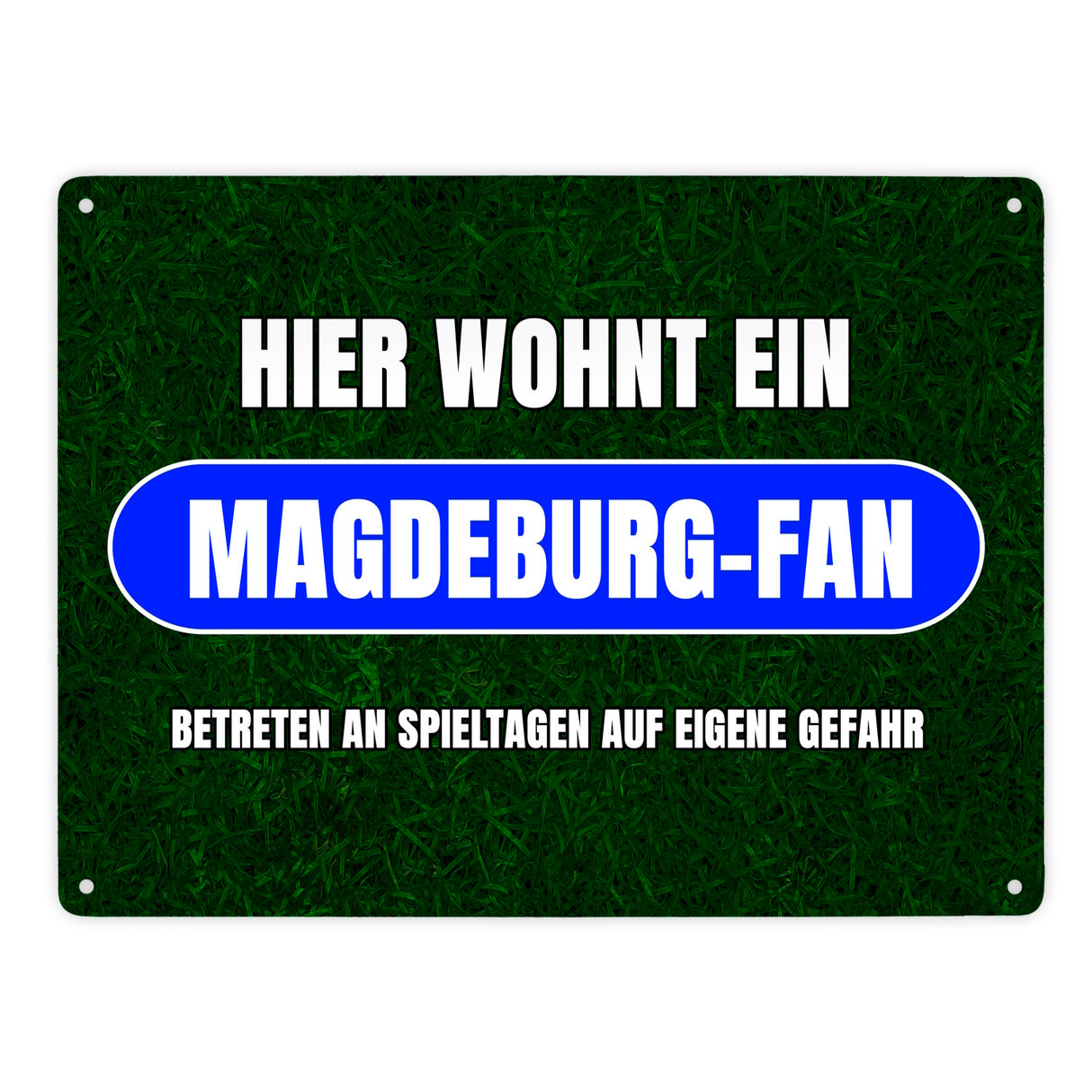 Hier wohnt ein Magdeburg-Fan Metallschild in 15x20 cm mit Rasenmotiv