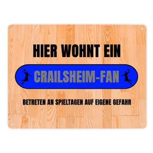 Hier wohnt ein Crailsheim-Fan Metallschild in 15x20 cm mit Turnhallenboden Motiv