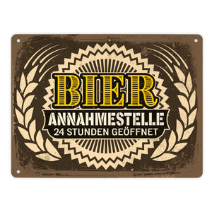 Bier Annahmestelle Metallschild mit coolem Spruch und Biermotiven Alkohol Männer