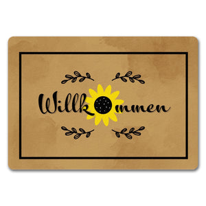 Willkommen Fußmatte mit wunderschönem Sonnenblumen Motiv für Hauseingang