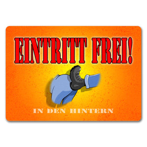 Fußmatte Eintritt frei - in den Hintern mit lustigem Comic-Arschtritt Symbol
