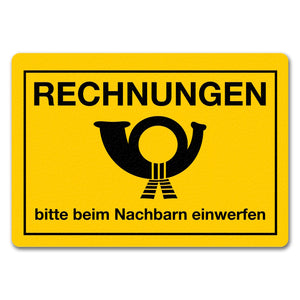 Fußmatte Rechnungen bitte beim Nachbarn einwerfen Post Briefträger mit Posthorn