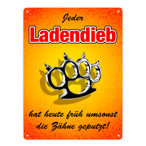 Metallschild Abschreckung für Ladendiebe mit Schlagring Symbol