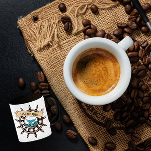 Kaffeebecher Lust auf Meer mit maritimen Motiv Flosse Steuerrad Meer Wellen