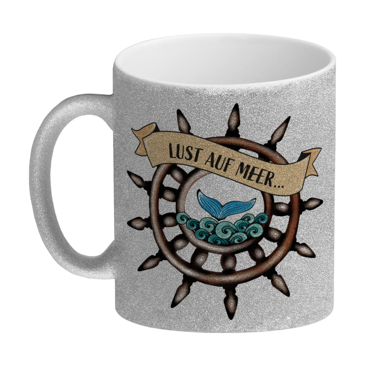 Kaffeebecher Lust auf Meer mit maritimen Motiv Flosse Steuerrad Meer Wellen