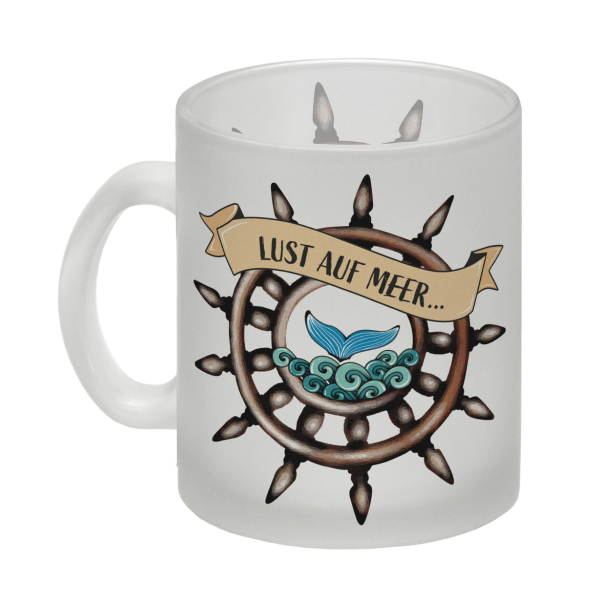 Kaffeebecher Lust auf Meer mit maritimen Motiv Flosse Steuerrad Meer Wellen