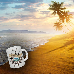 Kaffeebecher Lust auf Meer mit maritimen Motiv Flosse Steuerrad Meer Wellen