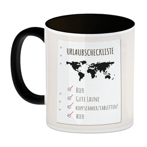 Kaffeebecher Urlaubscheckliste für Partyurlaub mit Weltkarte