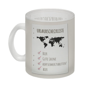 Kaffeebecher Urlaubscheckliste für Partyurlaub mit Weltkarte