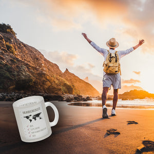 Kaffeebecher Urlaubscheckliste für Partyurlaub mit Weltkarte