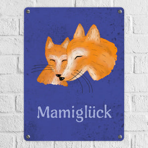 Füchse Mamiglück Metallschild mit Junge in Lila mit lilaner Schrift