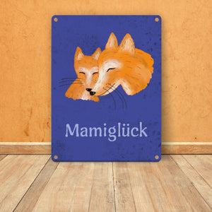 Füchse Mamiglück Metallschild mit Junge in Lila mit lilaner Schrift