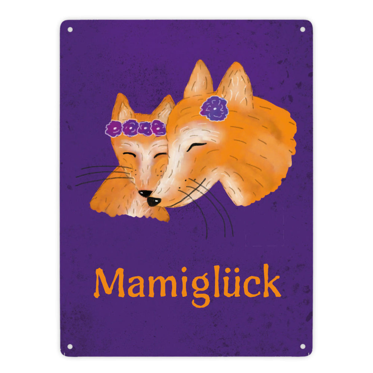 Füchse Mamiglück Metallschild mit Junge in Lila mit lilaner Schrift