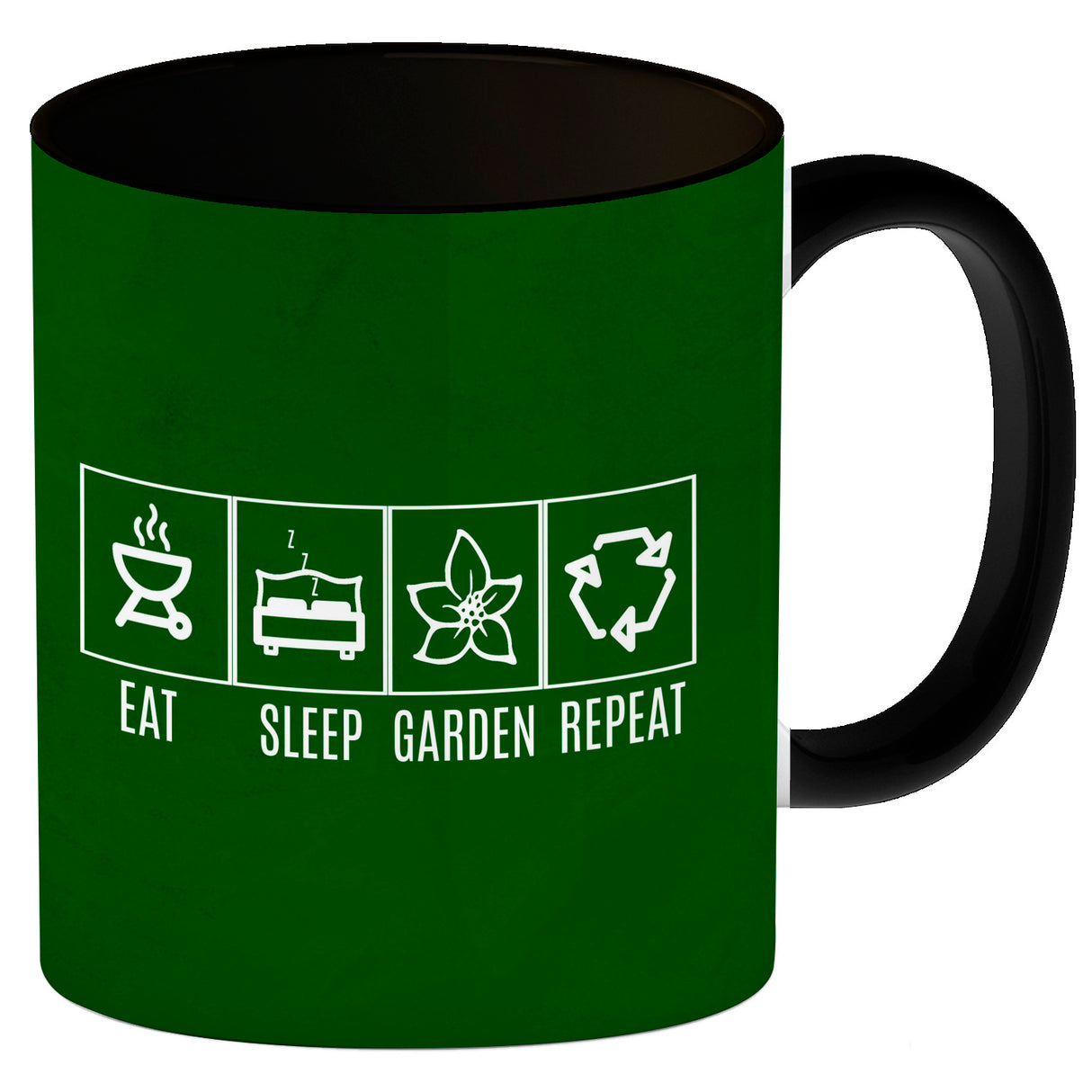 EAT, SLEEP, GAME, REPEAT Kaffeebecher mit blauem Hintergrund