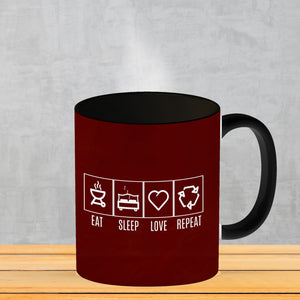 EAT, SLEEP, GAME, REPEAT Kaffeebecher mit blauem Hintergrund