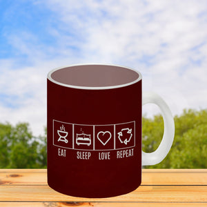 EAT, SLEEP, GAME, REPEAT Kaffeebecher mit blauem Hintergrund