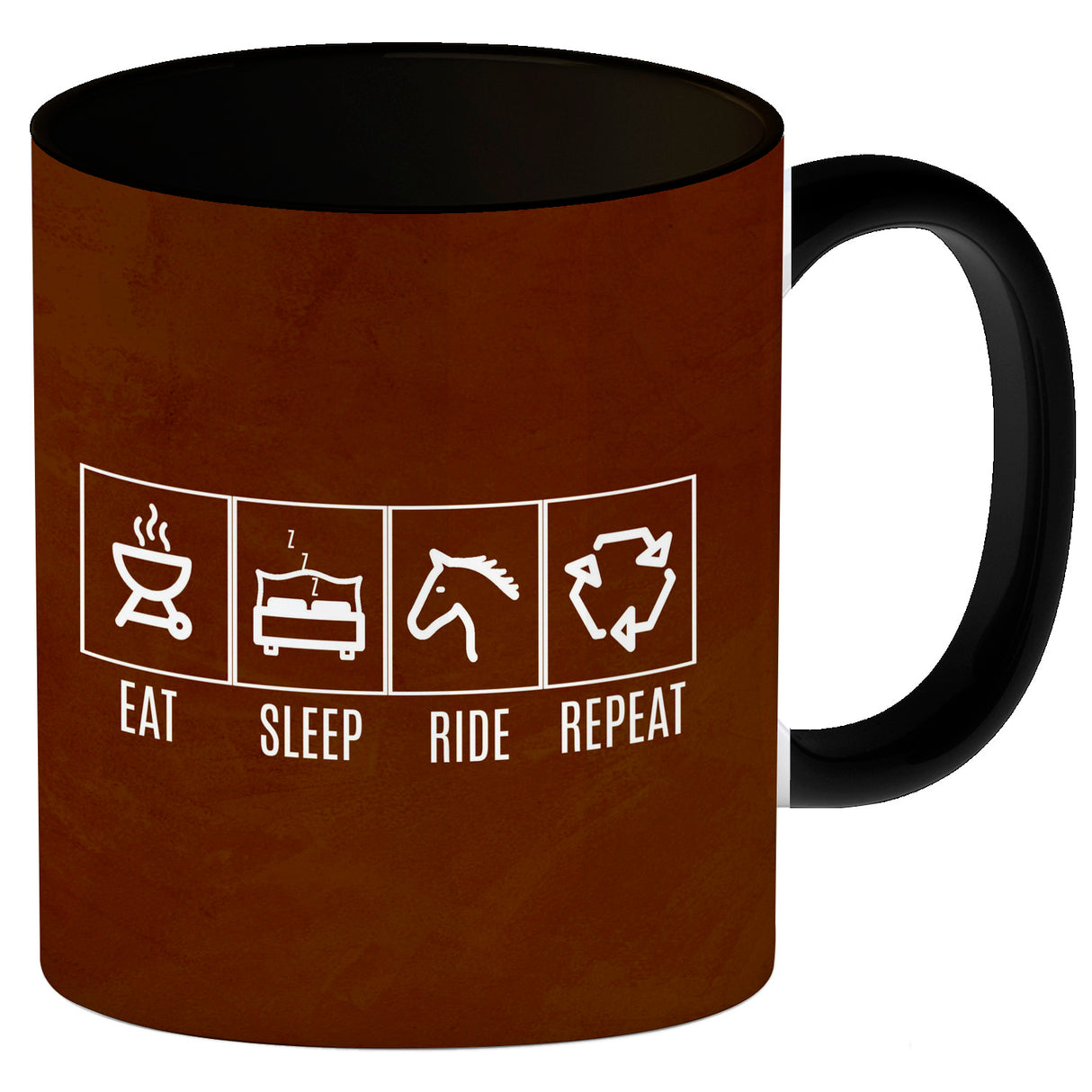 EAT, SLEEP, GAME, REPEAT Kaffeebecher mit blauem Hintergrund