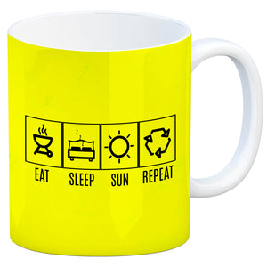 EAT, SLEEP, GAME, REPEAT Kaffeebecher mit blauem Hintergrund