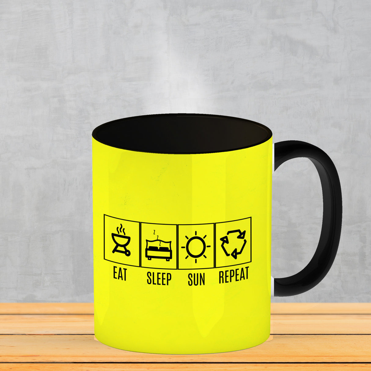 EAT, SLEEP, GAME, REPEAT Kaffeebecher mit blauem Hintergrund