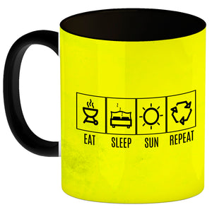 EAT, SLEEP, GAME, REPEAT Kaffeebecher mit blauem Hintergrund