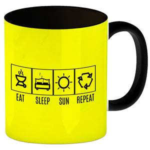 EAT, SLEEP, GAME, REPEAT Kaffeebecher mit blauem Hintergrund
