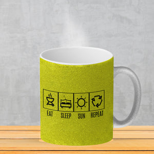 EAT, SLEEP, GAME, REPEAT Kaffeebecher mit blauem Hintergrund