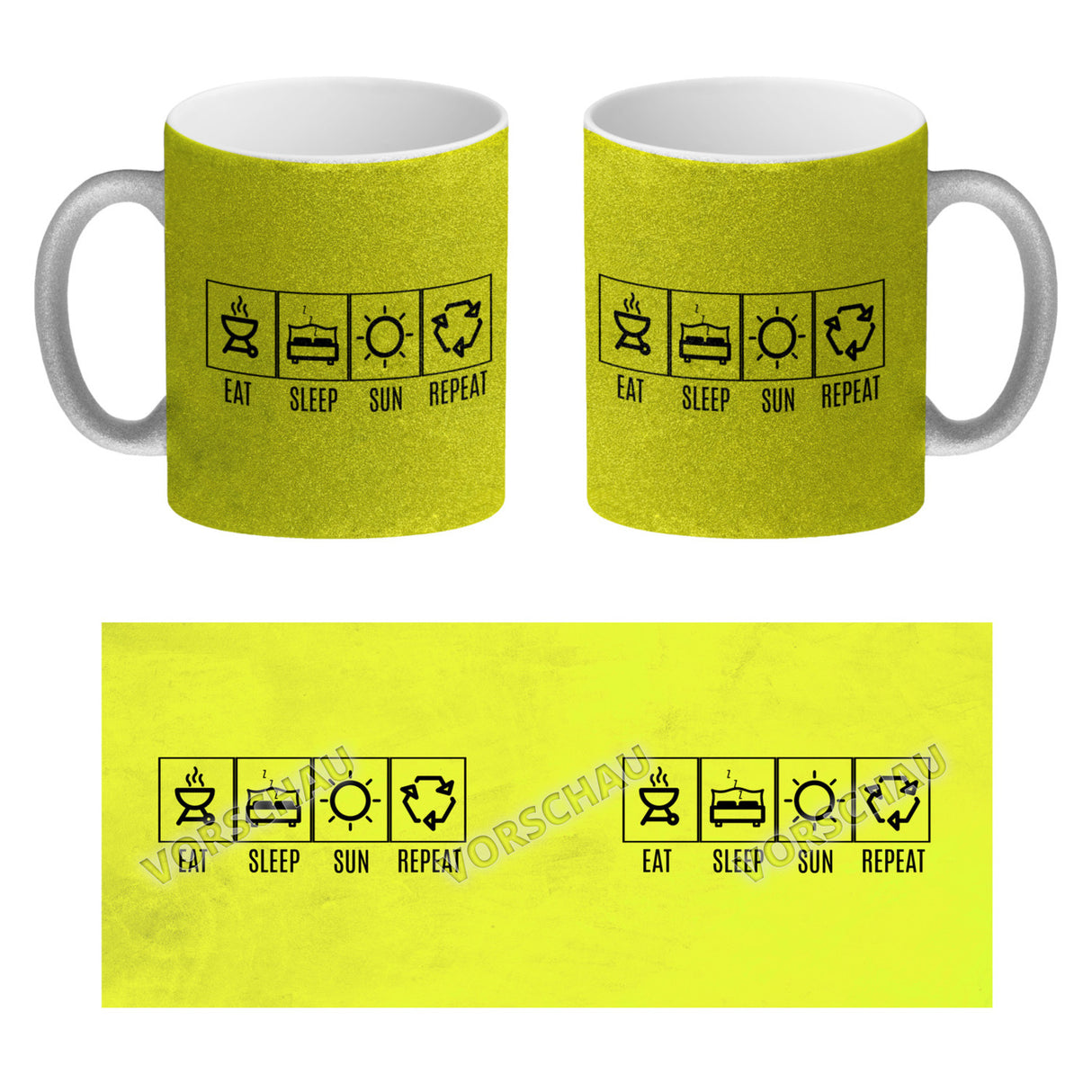 EAT, SLEEP, GAME, REPEAT Kaffeebecher mit blauem Hintergrund