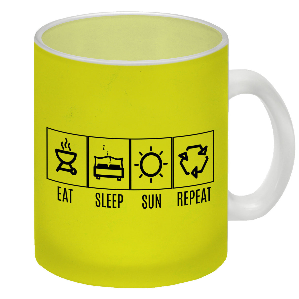 EAT, SLEEP, GAME, REPEAT Kaffeebecher mit blauem Hintergrund
