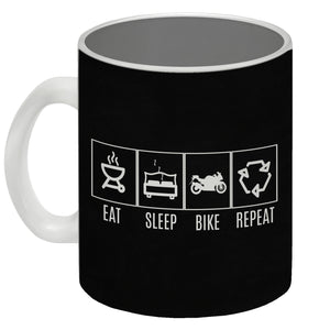 EAT, SLEEP, GAME, REPEAT Kaffeebecher mit blauem Hintergrund