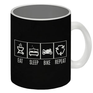 EAT, SLEEP, GAME, REPEAT Kaffeebecher mit blauem Hintergrund