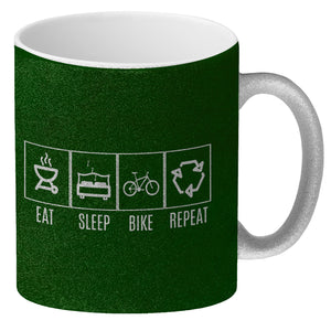 EAT, SLEEP, GAME, REPEAT Kaffeebecher mit blauem Hintergrund