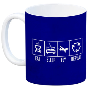 EAT, SLEEP, GAME, REPEAT Kaffeebecher mit blauem Hintergrund