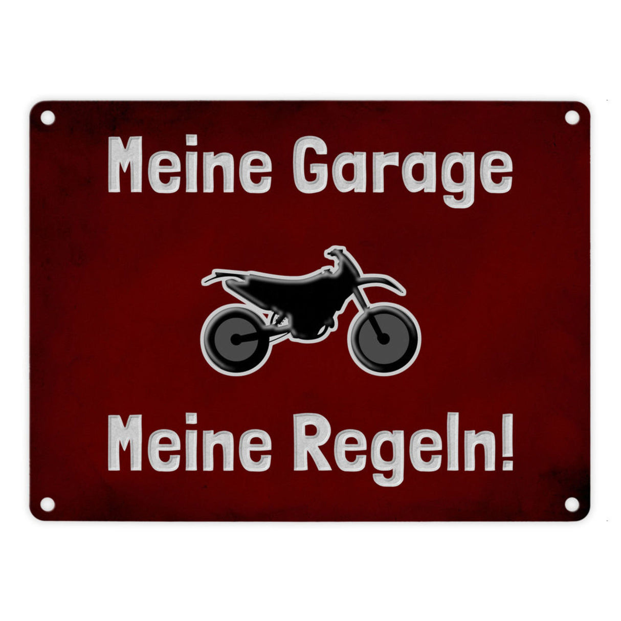 Meine Garage Meine Regeln! Metallschild in 15x20 cm mit Auto und rotem Hintergrund