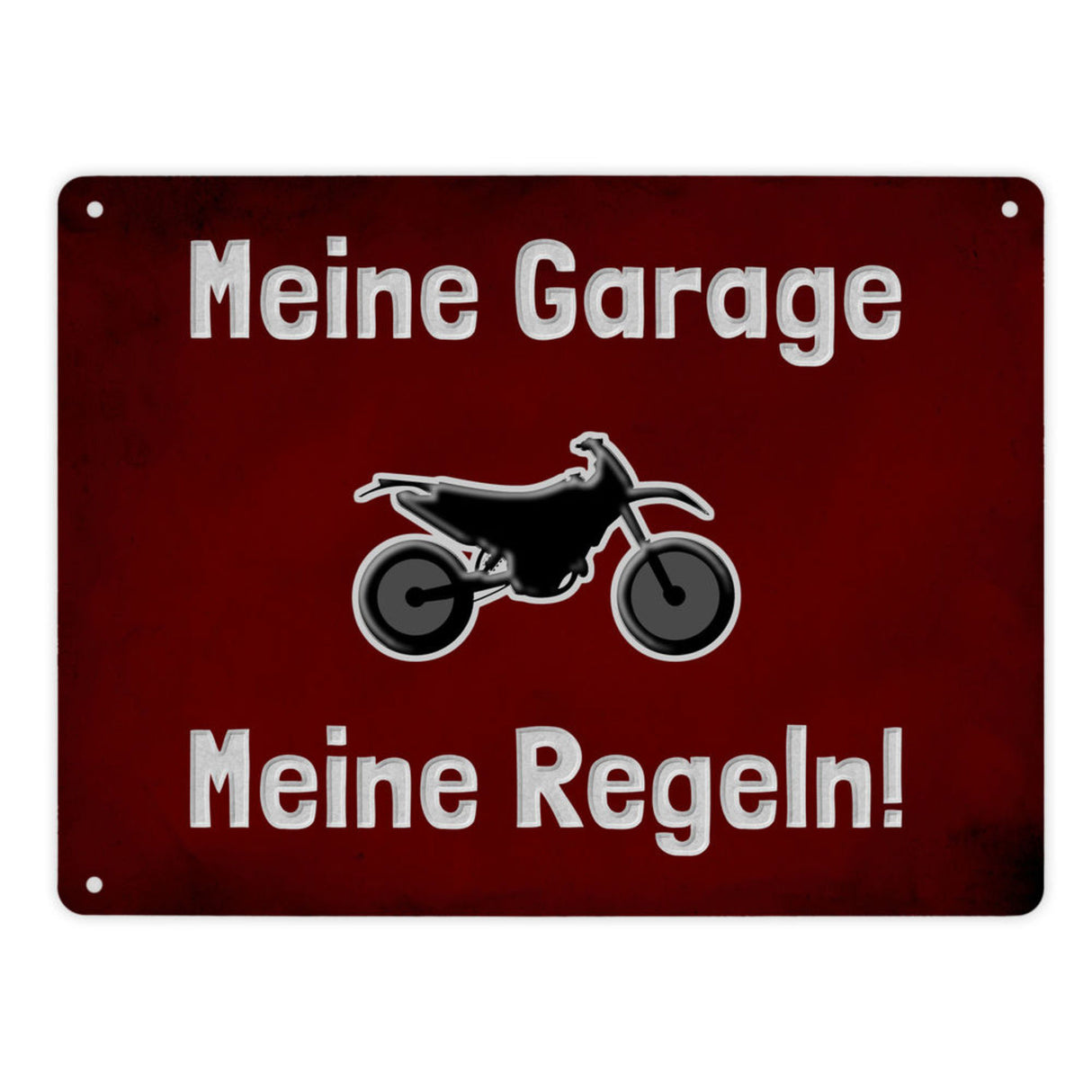 Meine Garage Meine Regeln! Metallschild in 15x20 cm mit Auto und rotem Hintergrund