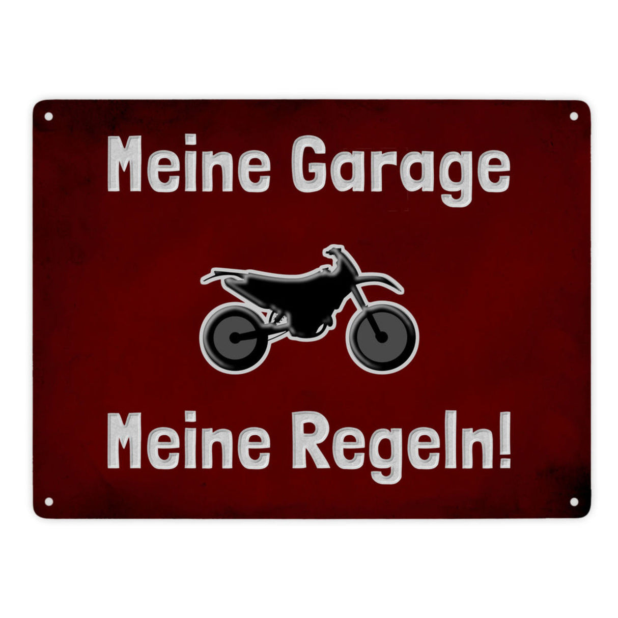 Meine Garage Meine Regeln! Metallschild in 15x20 cm mit Auto und rotem Hintergrund