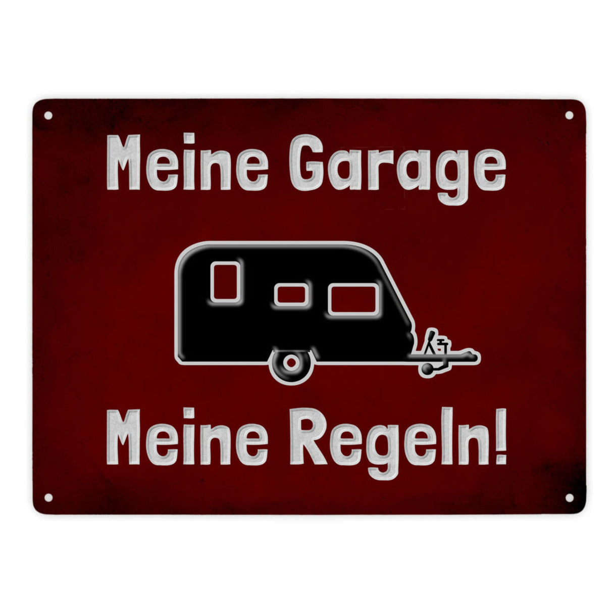 Meine Garage Meine Regeln! Metallschild in 15x20 cm mit Auto und rotem Hintergrund