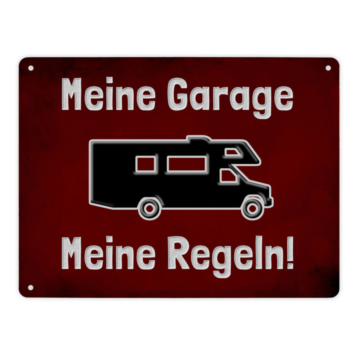 Meine Garage Meine Regeln! Metallschild in 15x20 cm mit Auto und rotem Hintergrund